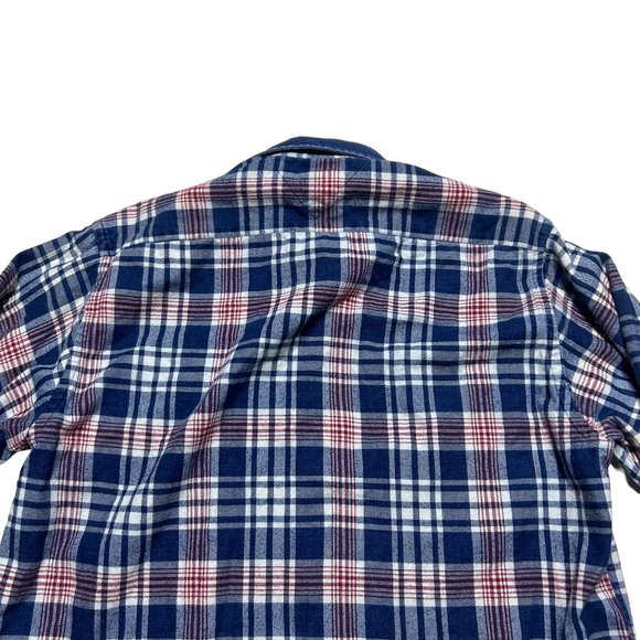 Tommy Hilfiger Flannel Shirt Mens Small Blue Plaid Denim Collar Long Sleeve - Picture 4 of 8